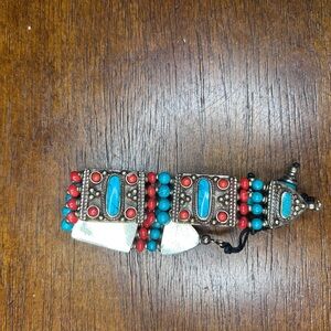 Turquoise and Red Beaded Bracelet